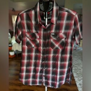 DIXXON - Women’s Bamboo Button Up Red Black Uppercut - L